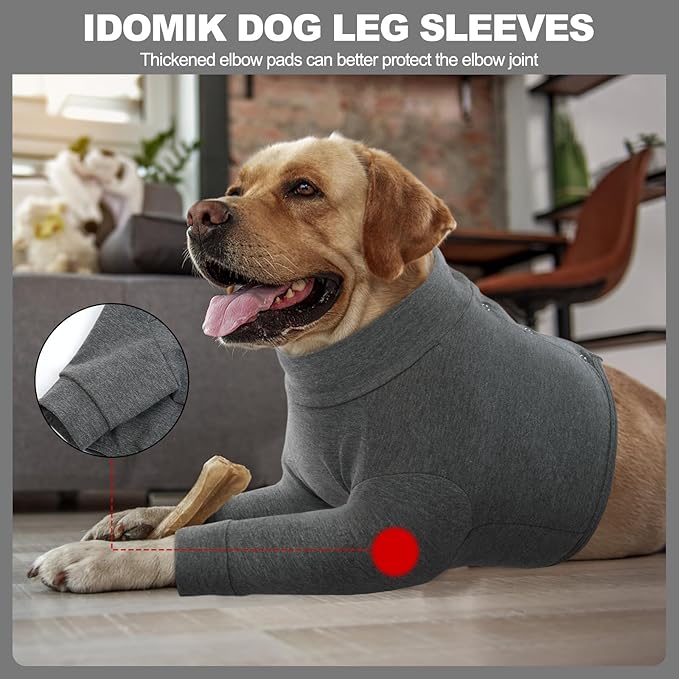 IDOMIK Dog Recovery Suit, Dog Surgery Recovery Suit Front Legs, Comfy Joint Leg Sleeves After Surgery, Elbow Braces Protector for Leg Injuries &amp; Joint Pain, Cone Collar Alternatives,Grey,S