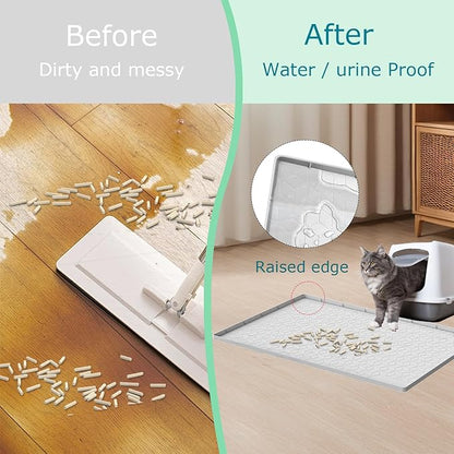 Cat Litter Mat for Litter Box, Silicone Large Cat Litter Trapping Mat - 34x22 in, Waterproof &amp; Non-Slip, Durable &amp; Easy Clean, Light Gray