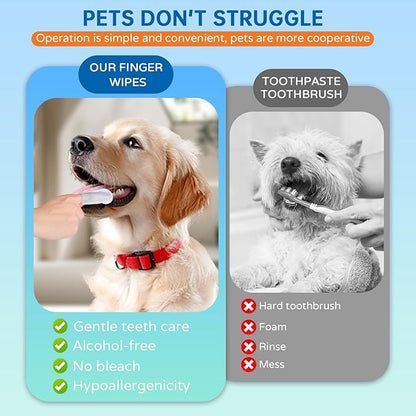 PET Teeth Cleaning Wipes for Dogs &amp; Cats,Gentle Pet Dental Care Wipes with Massaging Micro-Brushing Beads, Remove Bad Breath &amp; Plaque.Dog Toothbrush &amp; Tooth Brushing Kit-Unscented