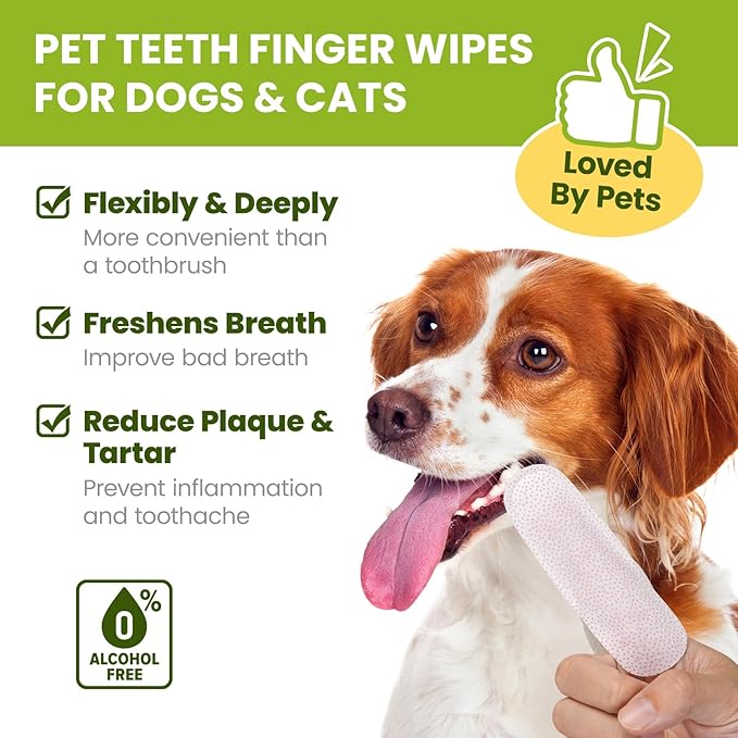 Dog Teeth Cleaning Wipes, Fresh Breath Pet Dental Finger Wipes for Dogs &amp; Cats, Dog Dental Wipes Teeth Wipes, Lick-Safe Pet Toothbrus for Easy Removal of Tartar Buildup, Unscented, 50 PCS