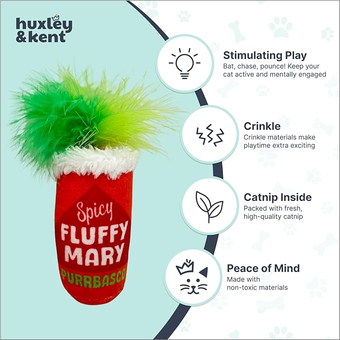 Huxley &amp; Kent Plush Cat Toy - Interactive Catnip Toy for Cats &amp; Kittens - Soft Kitty Toys with Crinkle &amp; Catnip - Fun Indoor Play - Fluffy Mary