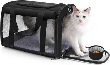 TWDEPART Cat Carrier Backpack - Multifunctional, Firm &amp; Foldable with Roll-Up Shade, Breathable Design Includes Collapsible Bowl &amp; Cushion (Black)