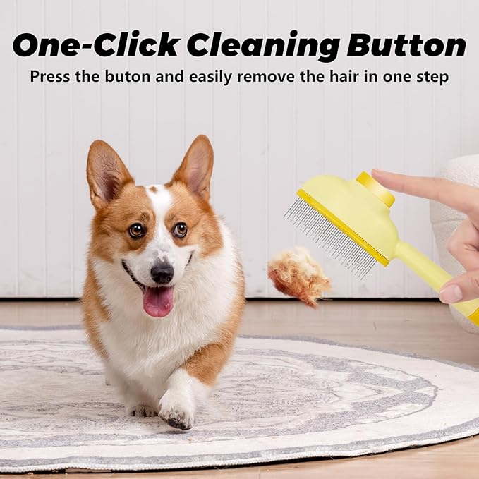 Flea Combs for Cats and Dogs with Release Button,Long &amp; Short Stainless Steel Teeth for Deshedding, Fine Tooth Pet Brushes for Grooming Pet Hair Removal for Long and Short Hair 2 Pack