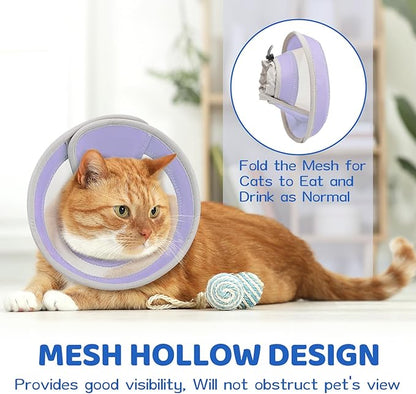 Breathable Air Mesh Cat Cone Collar Soft to Stop Licking, Adjustable, Foldable Lightweight Kitten Cones After Surgery Recovery for Cats &amp; Kittens (Light Purple,L)