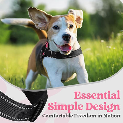 rabbitgoo Dog Harness Medium Sized, Easy On Pet Vest with One Buckle, No Pull Adjustable Service Harness with D-Ring &amp; Handle, Reflective for Safety Walking, Training, Pink, M