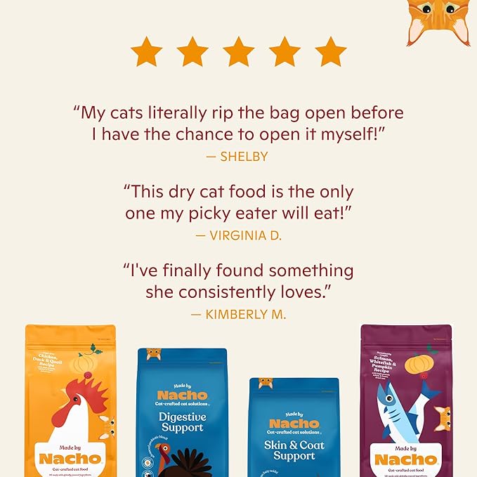 Made by Nacho Dry Cat Kibble 4lb Bag, High Protein Premium Cat Food with Freeze Dried Pieces, Cage-Free Chicken &amp; Duck, Limited Ingredients, Single Bag