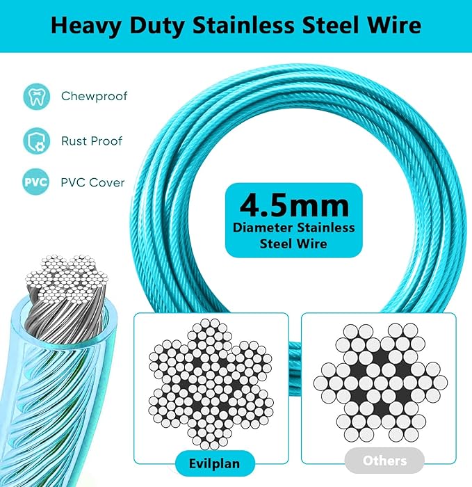 Dog Tie Out Cable 30FT-500Lbs,Heavy Duty Dog Leads Line for Yard with Swivel Hook,Medium Large Dogs Leash&amp;Chains for Outside,Rust Chew Proof Dogs Run Cable for Outdoor Camping (Teal, 30FT)