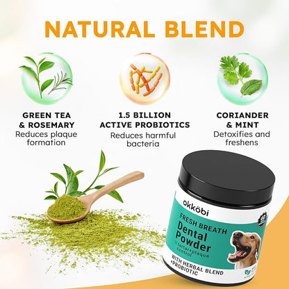Dog Teeth Cleaning Powder - Dog Breath Freshener + Dental Care for Doggies &amp; Cats + Tartar Remover for Teeth with Natural Ingredients + Probiotics Blend (Mint - 200g)