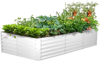 A ANLEOLIFE 8X4X1.5 ft Galvanized Raised Garden Bed, Rectangle Above Ground Modular Metal Planter Boxes Outdoor for Vegetables Flowers Herbs, Anti-Rust &amp; Easy-Setup, Antique White