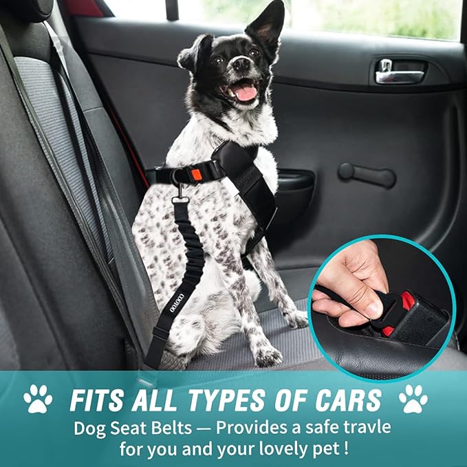 COOYOO Dog Seat Belt,Retractable Dog Car Harness Seat Belt for Car Adjustable Nylon Pet Safety Seat Belts Heavy Duty &amp; Elastic Bungee Buffer