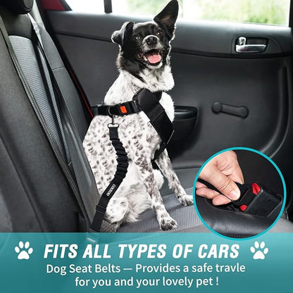 COOYOO Dog Seat Belt,3 Piece Set Retractable Dog Car Harness Adjustable for Vehicle Nylon Pet Safety Heavy Duty &amp; Elastic