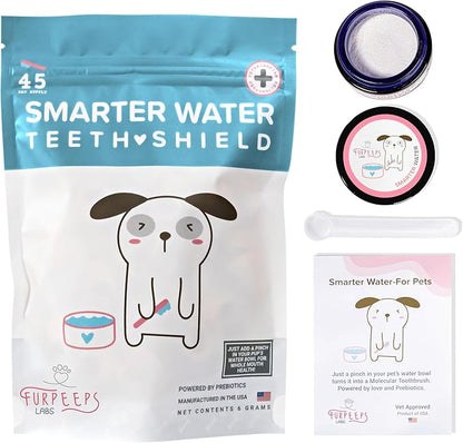 Dog Breath Freshener Powder for Water – Cat &amp; Dog Dental Care Water Additive, Natural Plaque &amp; Tartar Remover, Bad Breath Eliminator, Easy No-Brush Oral Hygiene – 45 Servings, Vet Recommended