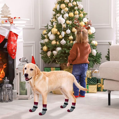 BEAUTYZOO Christmas Winter Anti-Slip Dog Socks with Grips Traction Control for Small Medium Large Dogs, Non Skid Indoor Double Side Pet Paw Protector for Hardwood Floor Wear, Snowflake S/M