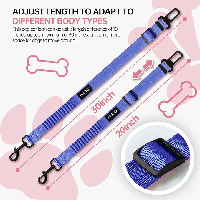 3 Pack Thickened Dog Seat Belt, Set Retractable Dog Car Adjustable Seatbelts for Vehicle Nylon Pet Safety Heavy Duty &amp; Elastic &amp; Durable Car Harness for Dogs, Blue