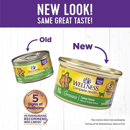 Wellness Complete Health Gravy Adult Wet Cat Food, Natural, Protein-Rich, Grain Free, 3 Ounce, 12 Pack, (Turkey Dinner)