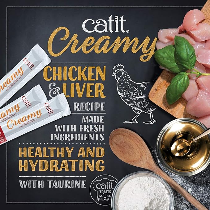 Catit Creamy Lickable Cat Treat, Healthy Cat Treat, Chicken &amp; Liver, 5 Count (Pack of 30)