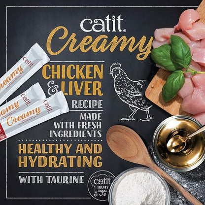 Catit Creamy Lickable Cat Treat, Healthy Cat Treat, Chicken &amp; Liver, 5 Count (Pack of 30)