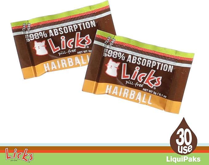 Cat Hairball Support - Cat Grooming Supplies Remedy - Beeswax &amp; Cod Liver Oil Hairball Control - Skin Supplement - Gel Packets - 30 Use