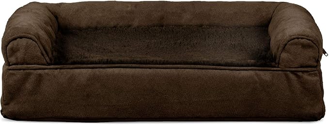 Furhaven Cooling Gel Dog Bed for Medium/Small Dogs w/ Removable Bolsters &amp; Washable Cover, For Dogs Up to 35 lbs - Plush &amp; Suede Sofa - Espresso, Medium