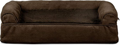 Furhaven Cooling Gel Dog Bed for Medium/Small Dogs w/ Removable Bolsters &amp; Washable Cover, For Dogs Up to 35 lbs - Plush &amp; Suede Sofa - Espresso, Medium