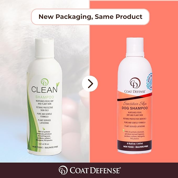 COAT DEFENSE Sensitive Dogs Shampoo | Made in USA | All-Natural Hypoallergenic - Soothes and Relieves Itchy &amp; Dry Skin | 8 Ounces Concentrated Makes 32 Ounces