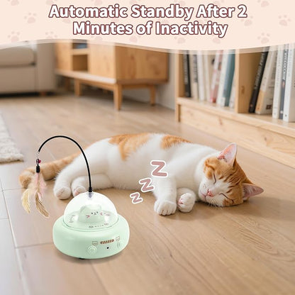 Automatic Cat Toys with Feathers, Interactive Cat Toy for Indoor Exercise, Rechargeable Teasing Toys for Indoor Cats, USB Powered, Smart Standby&amp;Obstacle Avoidance(Green)