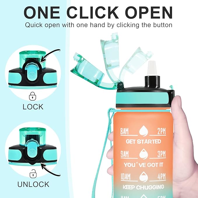 Enerbone Water Bottle, Leakproof BPA &amp; Toxic Free, Motivational Water Bottle with Times to Drink and Straw, Fitness Sports Water Bottle with Strap for Office, Gym, Outdoor Sports