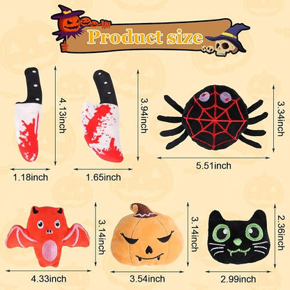 LOMIMOS 6Pcs Halloween Catnip Toys,Cat Toys Chew Bite Plush Toy with Crinkle Paper Kitten Pumpkin Spider Bat Knife for Indoor Interactive Play &amp; Exercise