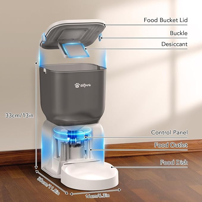 Automatic Dog &amp; Cat Feeder, with Freshness Preservation, 4L Timed Cat Feeder with LCD Screen.Up to 6 Meals Per Day and 1-15 Portion for Cats &amp; Dog (White)