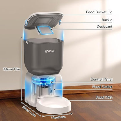 Automatic Dog &amp; Cat Feeder, with Freshness Preservation, 4L Timed Cat Feeder with LCD Screen.Up to 6 Meals Per Day and 1-15 Portion for Cats &amp; Dog (White)