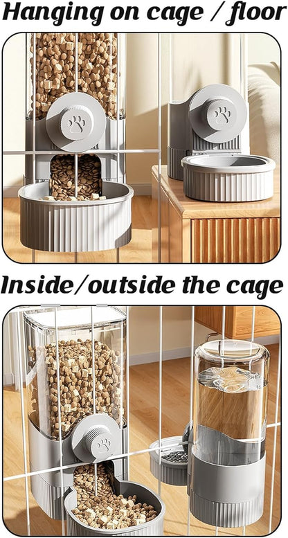 GPY Automatic Hanging Gravity Pet Feeder and Water Dispenser Set ，Automatic Dog Feeder and Dog Water Dispenser for Dogs Cats Pets Animals Large Capacity (Blue Water Feeder&amp;Food Feeder) (Grey)