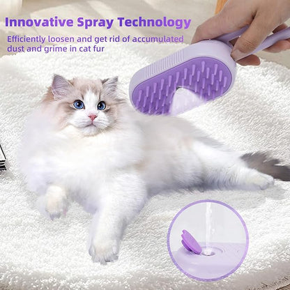 4-in-1 Rechargeable Anti-Dandruff Pet Steam Brush — brush for sheddingCats &amp; Dogs,pet hair removal tool. Integrating functions of massage,clean, hair grooming and anti-static (purple)