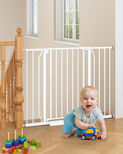 29"-45" Baby Gate for Stairs, Auto Close Stroller Friendly Dog Gate Indoor for Doorways, Pressure Mounted Baby Gate, Easy Walk Through Gate for Children &amp; Pets, White