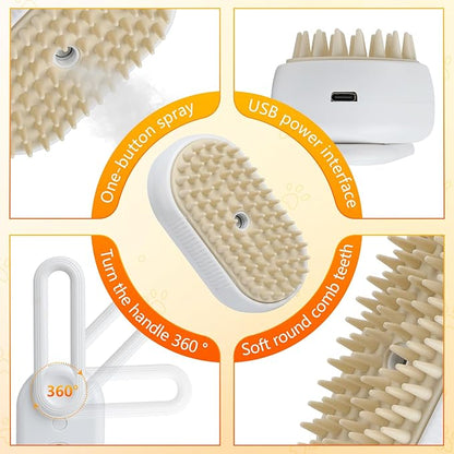 4 in 1 Cat Steam Brush for Shedding, Rechargeable Pet Steam Groomer Brush, Massage, Cleaning, Shedding &amp; Combing Multifunctional Hair Removal Comb for Cats Dogs (White)