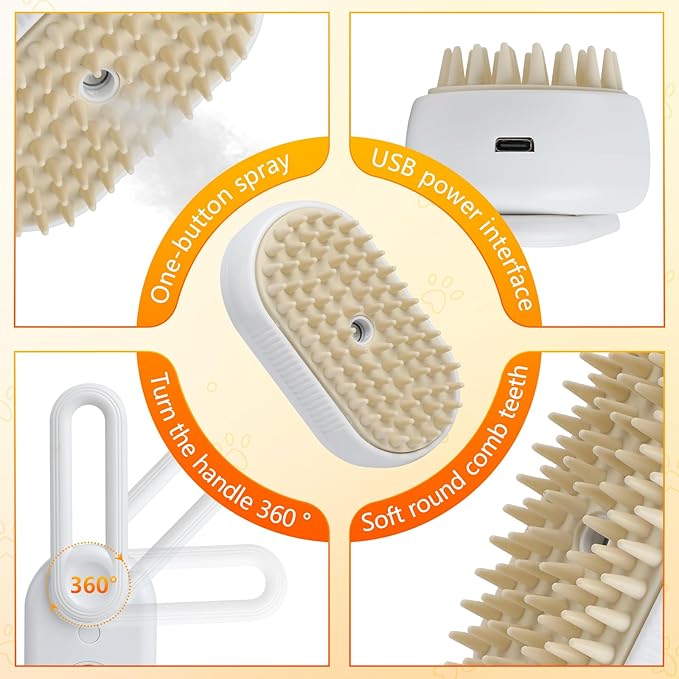4 in 1 Cat Steam Brush for Shedding, Rechargeable Pet Steam Groomer Brush, Massage, Cleaning, Shedding &amp; Combing Multifunctional Hair Removal Comb for Cats Dogs (Purple)