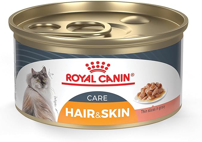 Royal Canin Feline Care Nutrition Hair &amp; Skin Care Thin Slices in Gravy Canned Cat Food, 3 Ounce (Pack of 24)