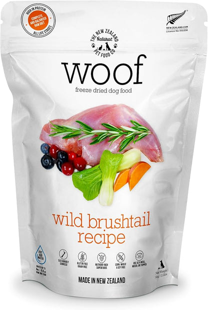 WOOF Freeze Dried Dog Food - Wild Brushtail Recipe, High Protein Dog Treats, Dog Food Toppers &amp; Meals, 2.2 lb