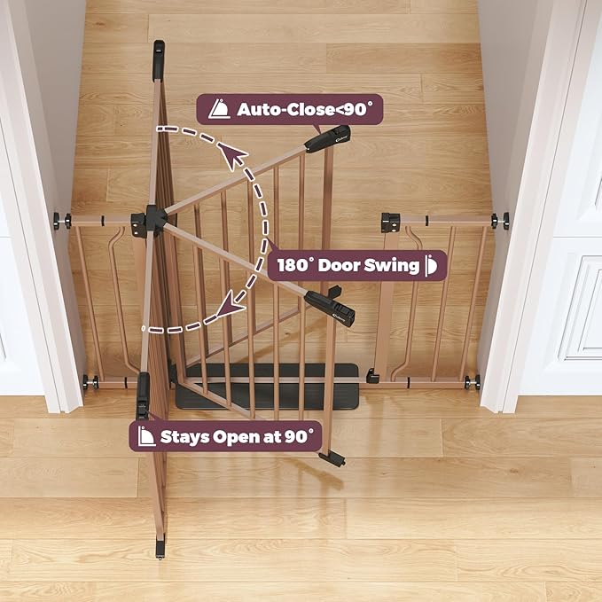 29"-40" Baby Gate for Stairs, Auto Close Stroller Friendly Dog Gate Indoor for Doorways, Pressure Mounted Baby Gate, Easy Walk Through Gate for Children &amp; Pets, Brown
