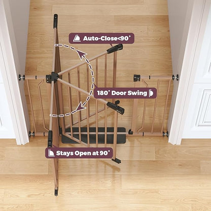 29"-40" Baby Gate for Stairs, Auto Close Stroller Friendly Dog Gate Indoor for Doorways, Pressure Mounted Baby Gate, Easy Walk Through Gate for Children &amp; Pets, Brown