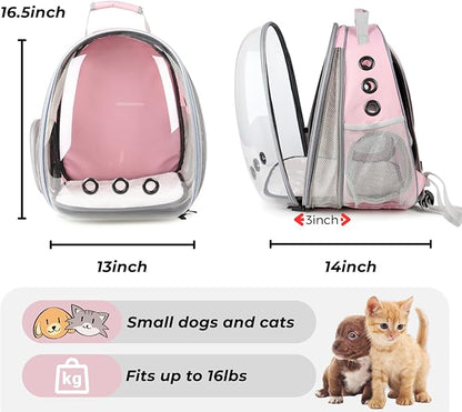 Lollimeow Cat Carrier Backpack, Bubble Expandable Backpack Carrier, Pets and Small Dogs,Airline-Approved, Designed for Travel, Hiking, Walking &amp; Outdoor Use (Front Expandable-Pink)