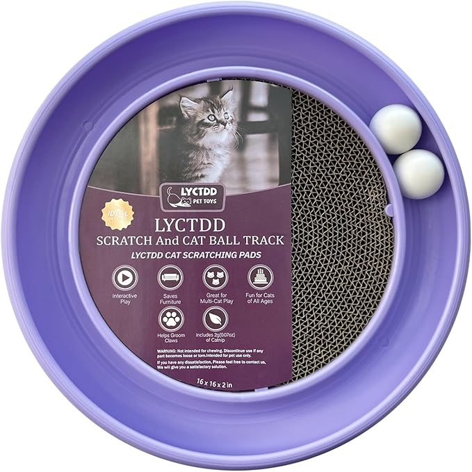 Interactive Cat Ball Track Toy for Indoor Cats, Cat Scratching Board &amp; Exercise Set for Bored Indoor Adult and Kitten Mental &amp; Physical Stimulation, with Spare Ball to Prevent Loss (Purple)