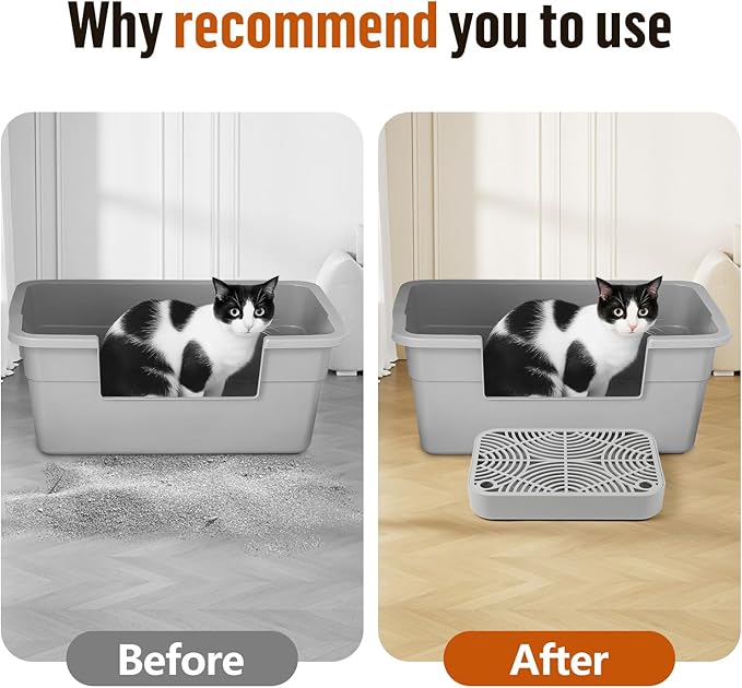 Litter Box Step, Cat Step/Ramp/Catcher with Filter Function, Easy to Clean, Filter Pedal Ideal for Kitten &amp; Elderly Cats (Light Grey)