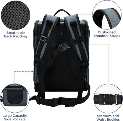 Apollo Walker Dog &amp; Cat Carrier Backpack for 4-15lb Pets - Ventilated Safe Design with Padded Back Support, Breathable Mesh Pet Backpack for Hiking, Travel, Outdoor (Navy)
