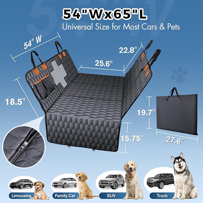 3-in-1 Convertible PU Leather Dog Car Seat Extender &amp; Booster Seat – 400lb Capacity, Waterproof, Hard Bottom, Scratch-Proof Hammock for Cars &amp; SUVs-L