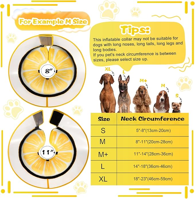 Inflatable Dog Cone Collar with Detachable Enhanced Anti-Licking Shield, Soft Neck Donut Collar for Dogs After Surgery, Adjustable Dog Cone Alternative for Large Medium Small Dogs &amp; Cats