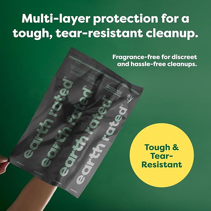 Earth Rated Odor-Blocking Poop Bags for Dogs with 3X Protect, Guaranteed to Block Smells &amp; Leak-Proof Performance, Conceals Smell &amp; Mess, Unscented, 108 Count