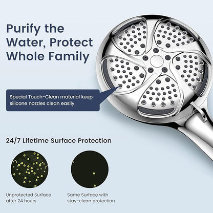 FEELSO Filtered Shower Head with Handheld, High Pressure 7 Spray Showerhead with Filters for Hard Water - Remove Chlorine, Reduce Dry Itchy Skin, Anti-clog Nozzles, Power Wash to Clean Tub, Tile &amp; Pet