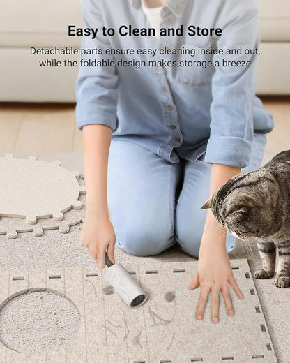 DownyPaws Cat House for Indoor Cats, Cat Bed Cave for Multiple &amp; Large Cats Up to 22 Lbs, Scratch Resistant, Foldable Peekaboo Kitten Caves Tunnel Enclosed Bed, PeekaPurr, Cream