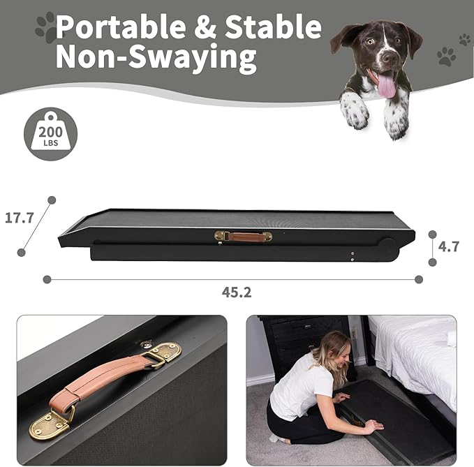 ABORON Dog Ramp,Adjustable Folding Pet Ramp for Bed,Couch,SUV - High Traction Portable Rubber Paw Ramps,Great for Small &amp; Large Old Dogs &amp; Cats, Supports up to 200 lbs,39.3&
