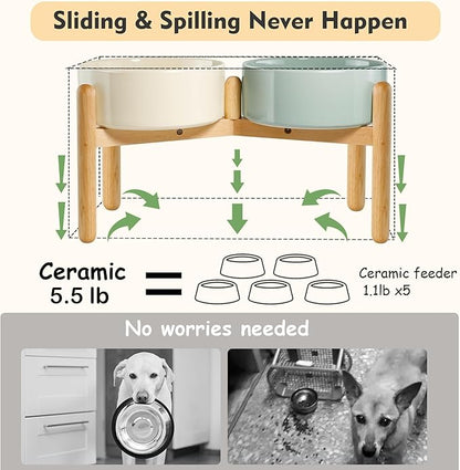 Wordcam Raised Ceramic Dog Bowls with Stand,Elevated Dog Dish, Pet Food and Water Feeder Set for Large Sized Dogs(9.4&